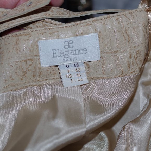 Elegance Paris Beige Leather Print mid-length skirt Size: 44 - Picture 3 of 4